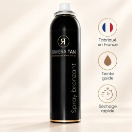 Spray autobronzant Riviera Tan : fabriqué en France, teinte guide et séchage rapide