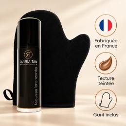 Mousse autobronzante fabriquée en France avec texture teintée et gant inclus