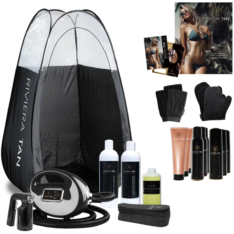 Pack de départ complet Riviera Tan comprenant la turbine de spray tan et revente.
