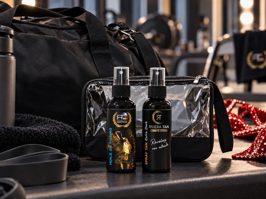 Pack Voyage Riviera Tan Compétition avec Spray Tan Extra Dark, huile de posing, gant et trousse