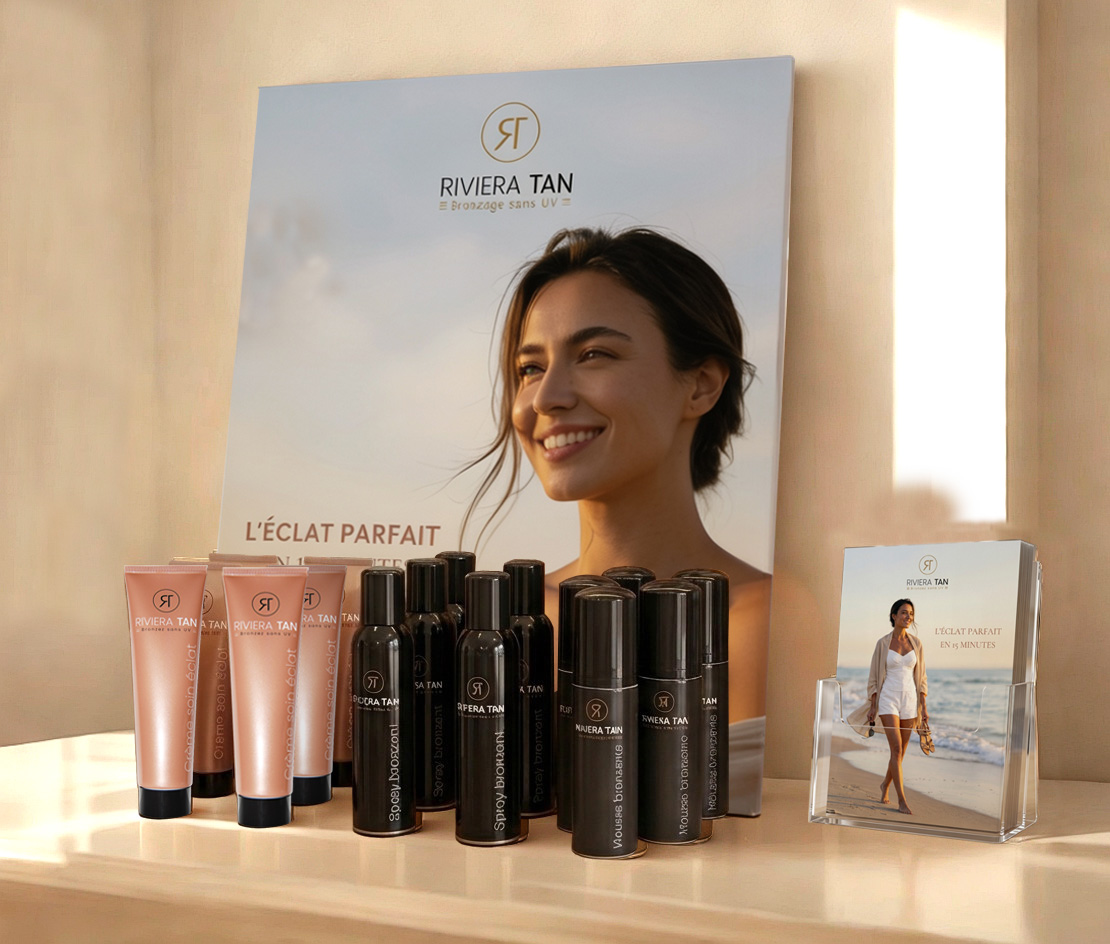 Presentoir-produits-riviera-tan-affiche